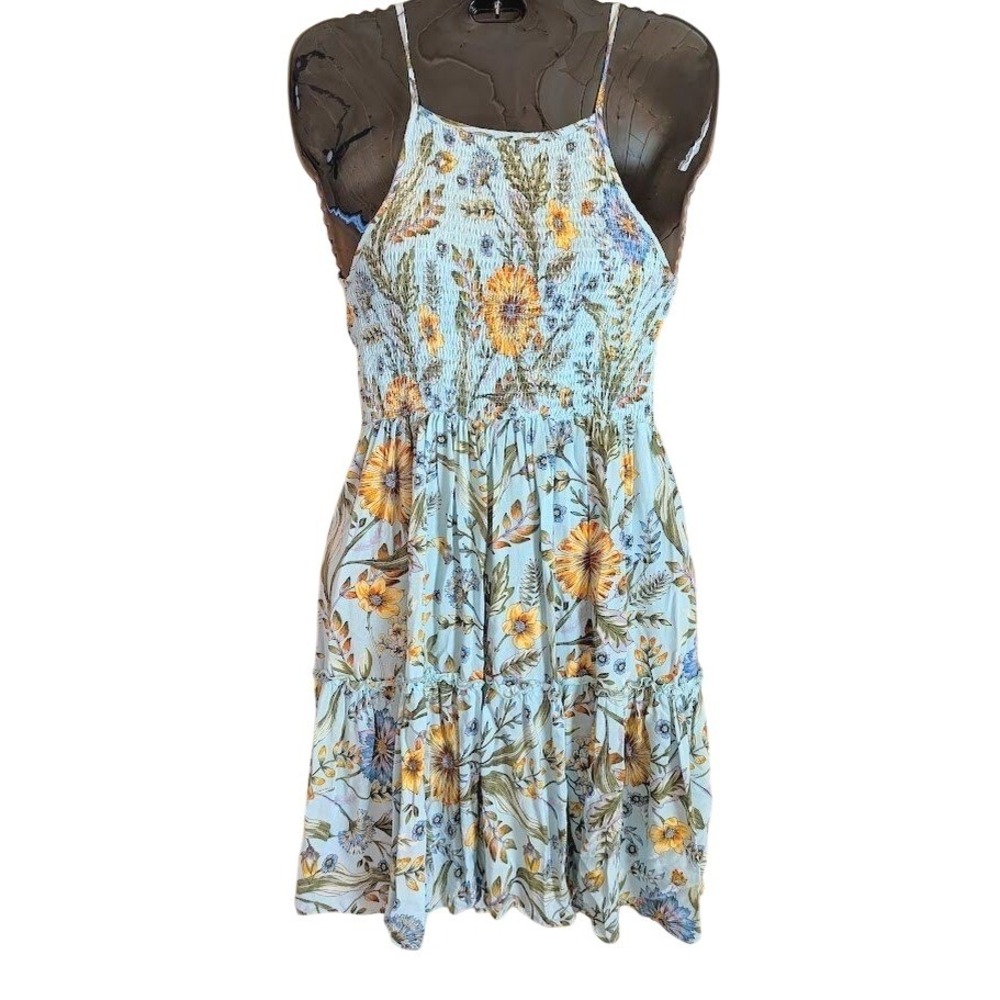 Abel the Label Dress Anthropologie Floral Smocked Mini S Boho Cottagecore Tiered